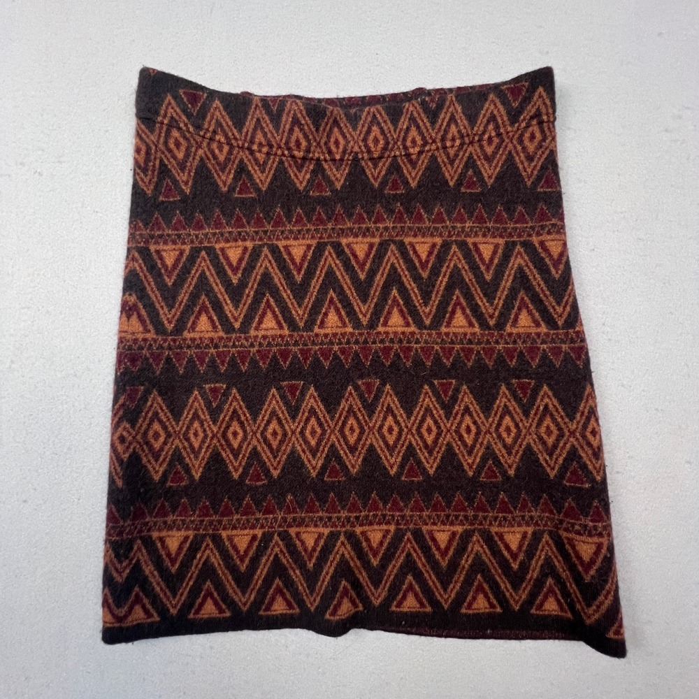Toad&Co Devon Mini Skirt Womens Small Brown Boiled Merino Wool Geometric Aztec